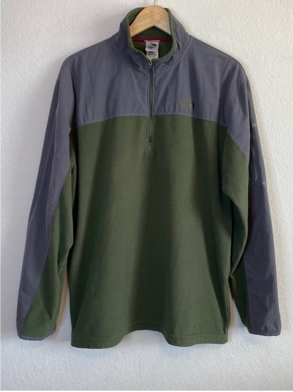The North Face Men’s 1/4 Zip Fleece Jacket Green Gray Outdoor Hiking Pullover XL